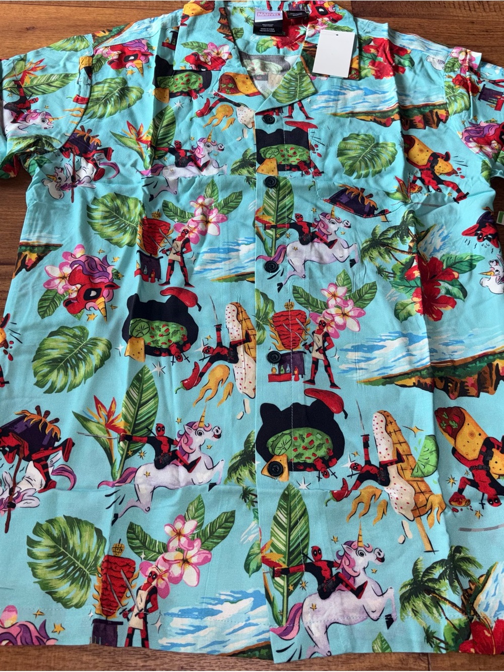 Marvel Deadpool Taco Party Tropical Hawaiian Shirt NWT Youth Size Small